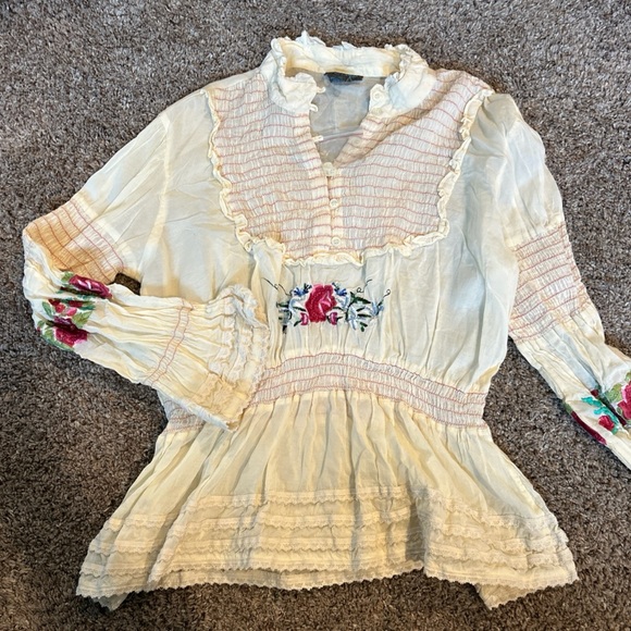 Persaman New York Women’s Long Sleeve Boho Style Cream Top Sz Sz Large NNT - Picture 1 of 11